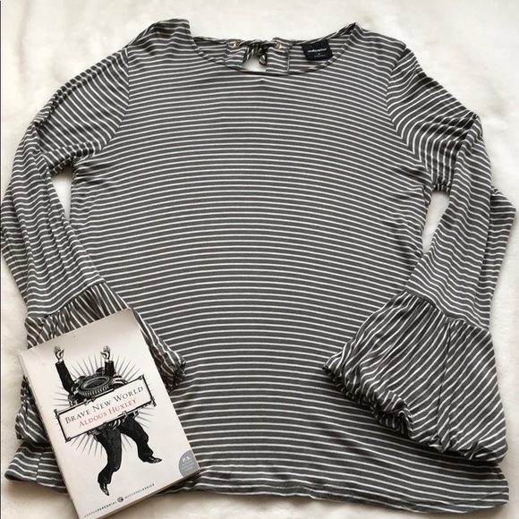 Wallpapher Tops - Wallpapher striped bell sleeve top, tie detail